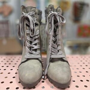 JustFab Gray Lace-Up Heeled Boots